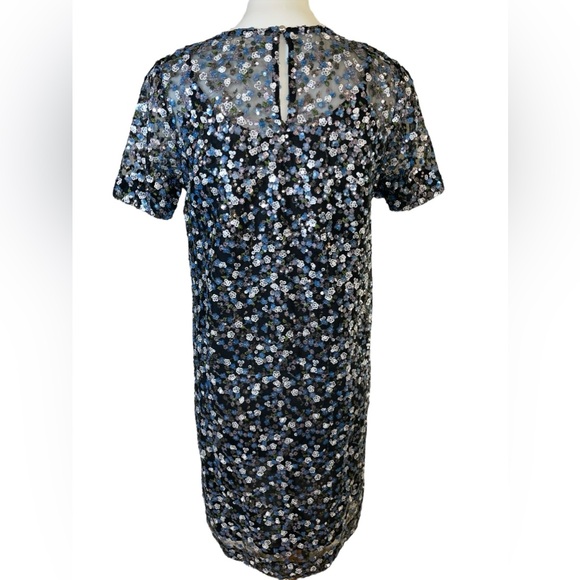 MICHAEL Michael Kors Millefleur Blue & Silver Sequined Shift Dress Size - Picture 6 of 17